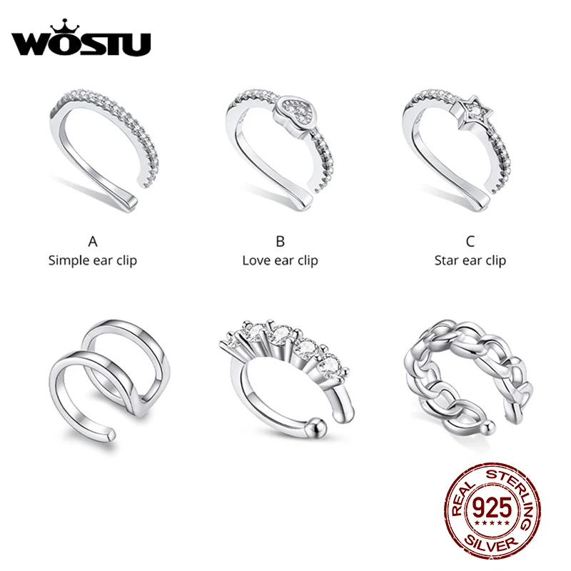 WOSTU Authentic 925 Sterling Silver Ear Clip Earrings For Women Anniversary Party Fashion Jewelry Gift CQE1022