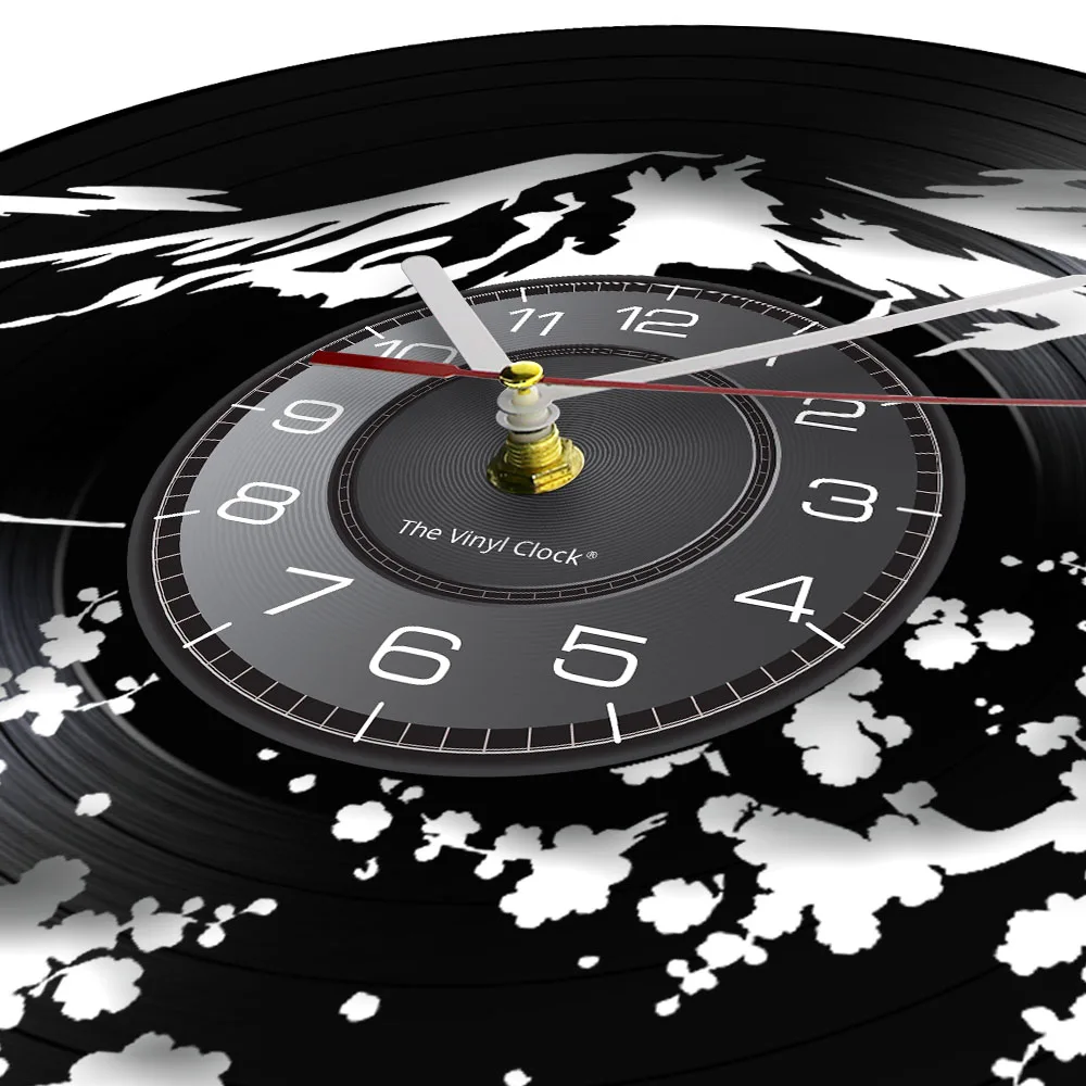 Fudziyama Sakura Mount Snow Mountain Music Vinyl Record Wall Clock Japan Landmark Travel Home Decor Cherry Blossom Silent Clock - Image 3