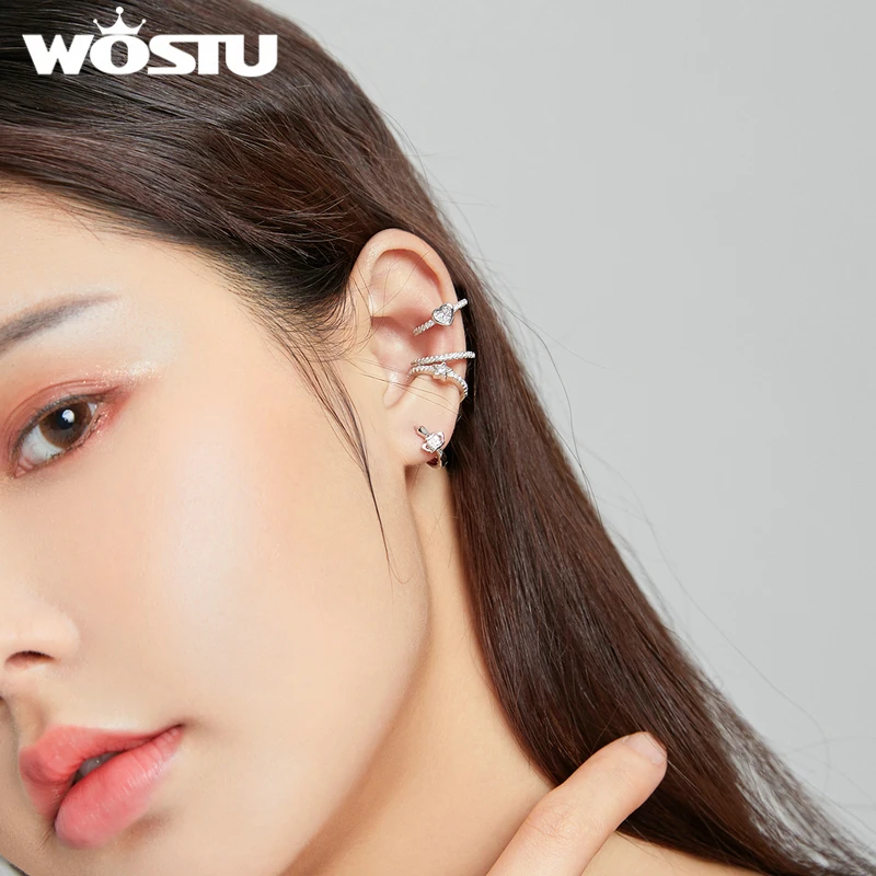 WOSTU Authentic 925 Sterling Silver Ear Clip Earrings For Women Anniversary Party Fashion Jewelry Gift CQE1022 - Image 2