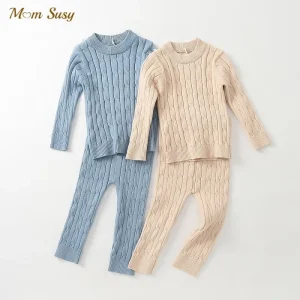 Newborn Baby Girl Boy Knitted Clothes Set Sweater+Pant 2PCS Cotton Infant Toddler Knitwear Pullover Clothing Sets Outfit 0-2Y