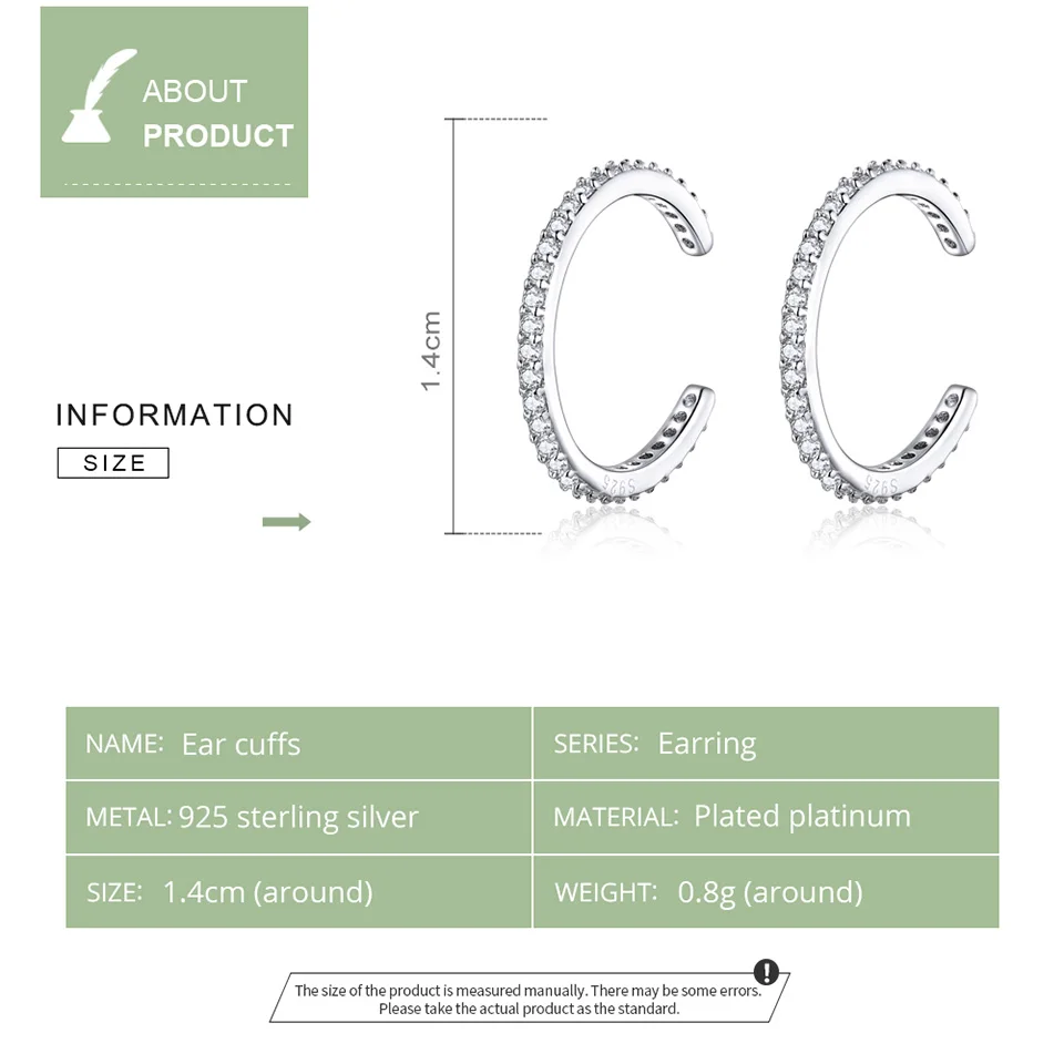 bamoer 925 Sterling Silver Ear Cuff For Women Without Piercing Earrings Jewelry Earcuff Real Silver Fashion Jewelry SCE842 - Image 5