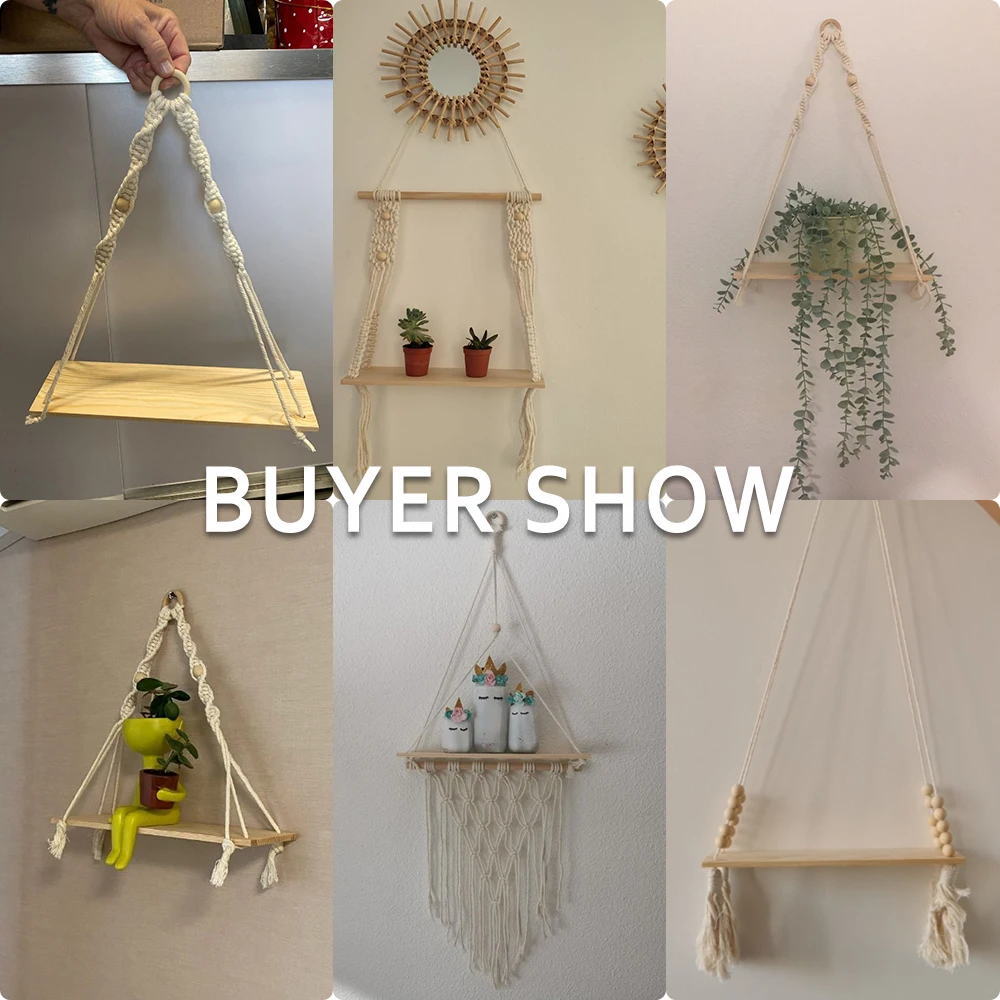 Macrame Wall Hanging Shelf Floating Wall Shelf Boho Home Decor Shelves Wall Wood Decoration for Bedroom Living Room Nursery Gift - Image 6
