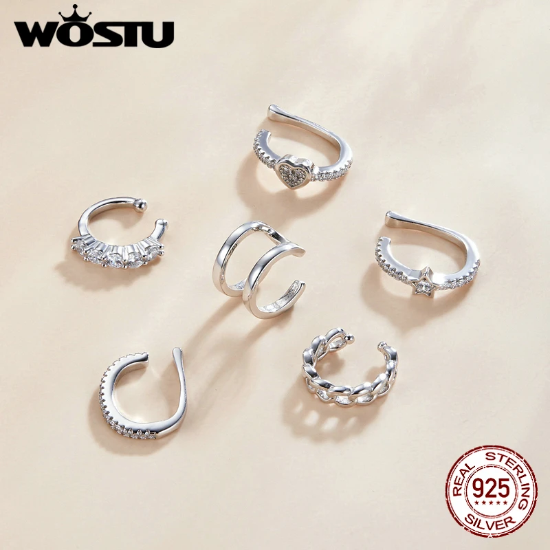 WOSTU Authentic 925 Sterling Silver Ear Clip Earrings For Women Anniversary Party Fashion Jewelry Gift CQE1022 - Image 4