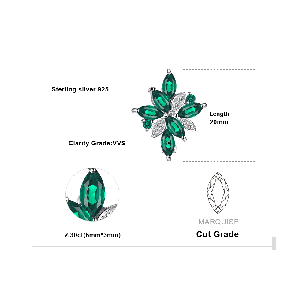 JewelryPalace Flower 2.4ct Green Simulated Nano Emerald 925 Sterling Silver Dangle Clip Earrings for Women Gemstone Jewelry - Image 5
