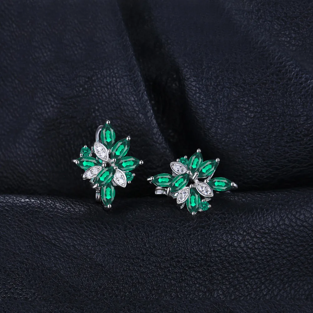 JewelryPalace Flower 2.4ct Green Simulated Nano Emerald 925 Sterling Silver Dangle Clip Earrings for Women Gemstone Jewelry - Image 2