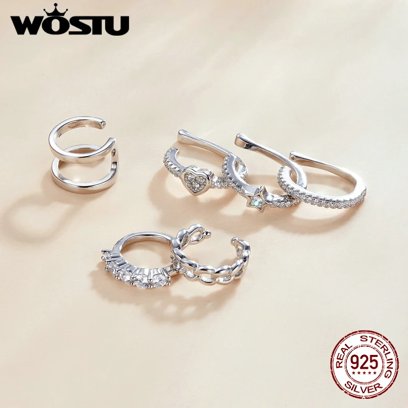 WOSTU Authentic 925 Sterling Silver Ear Clip Earrings For Women Anniversary Party Fashion Jewelry Gift CQE1022 - Image 5