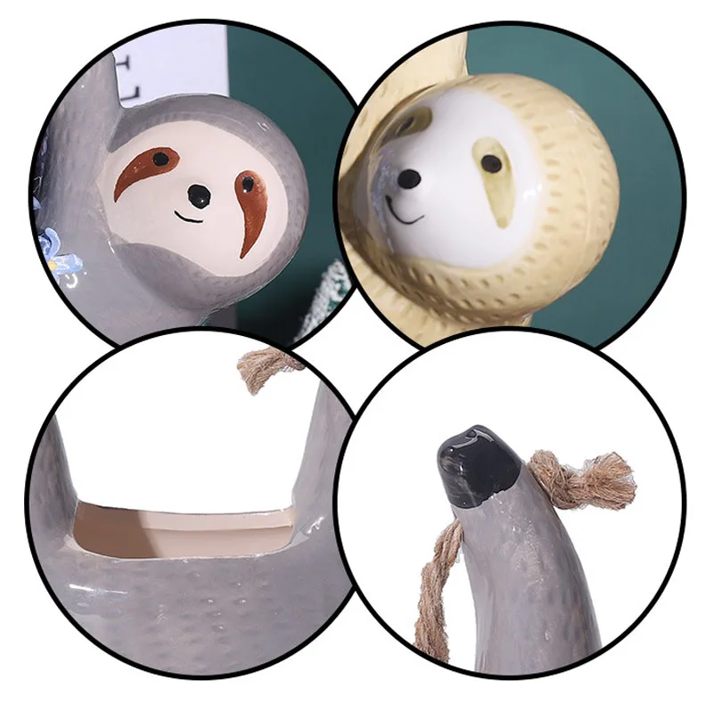 1Pcs Ceramic Hanging Plant Pots Scindapsus Chlorophytum Hanging Flower Basket Flower Pot Cartoons Animal Vase Garden Decoration - Image 5