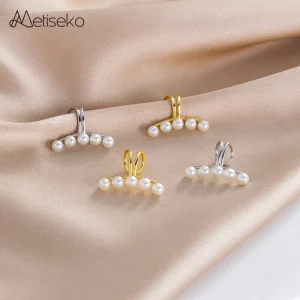 Metiseko 925 Sterling Silver & Pearl Earring Clips Fresh Pearls Earcuff No Piercing Adjustable Earrings for Women Gift Party