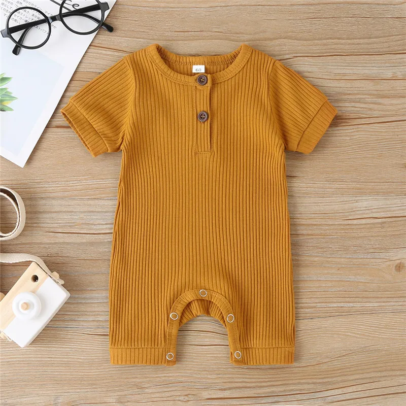 Baby Summer Clothing Infant Boy Ribbed Solid Romper Short Sleeve Jumpsuit Girl Knitted Stylish Cotton Sunsuit Newborn Bodysuit - Image 5
