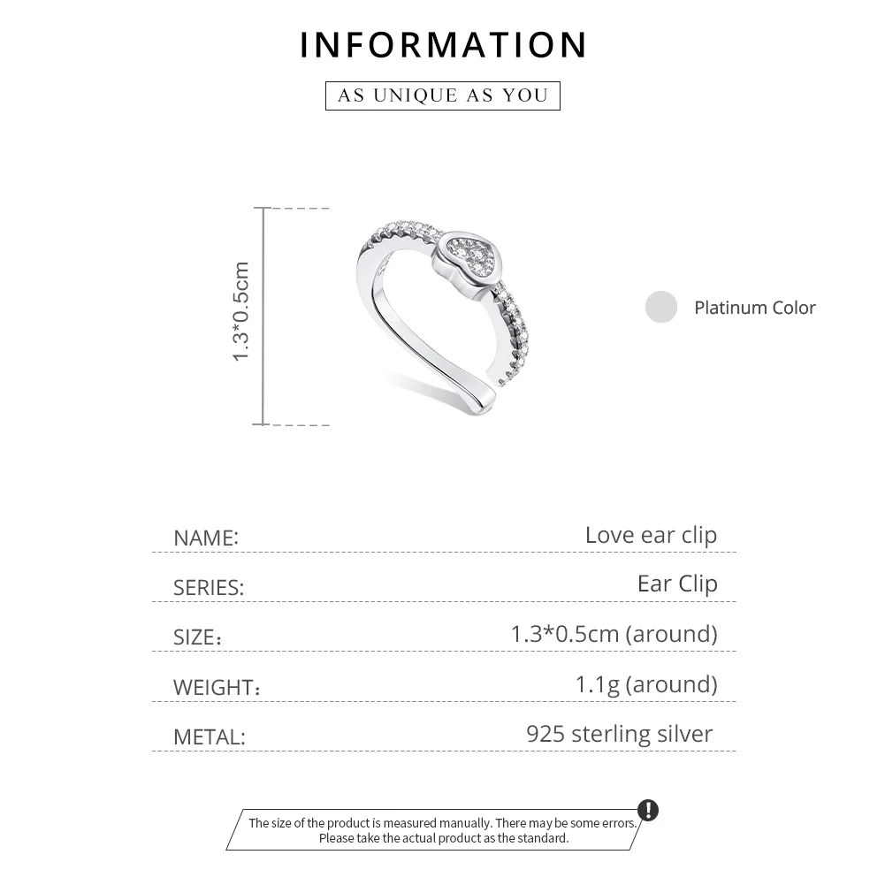 bamoer Mono-earring Silver Simple Ear Clip Earring 925 Sterling Silver Whilte Zircon Earring Gift for Girl Fine Jewelry SCE1022 - Image 5