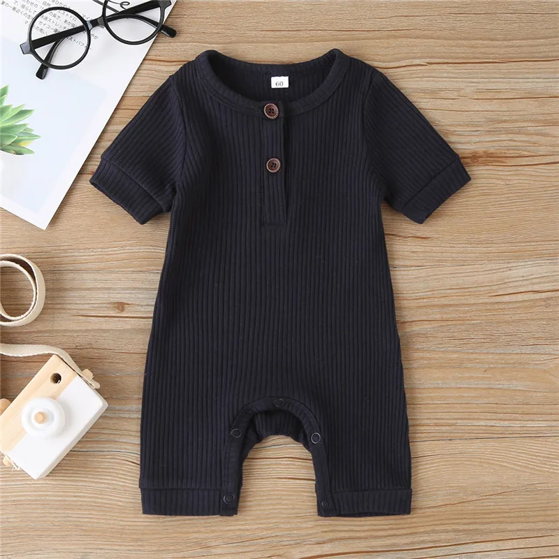 Baby Summer Clothing Infant Boy Ribbed Solid Romper Short Sleeve Jumpsuit Girl Knitted Stylish Cotton Sunsuit Newborn Bodysuit - Image 2