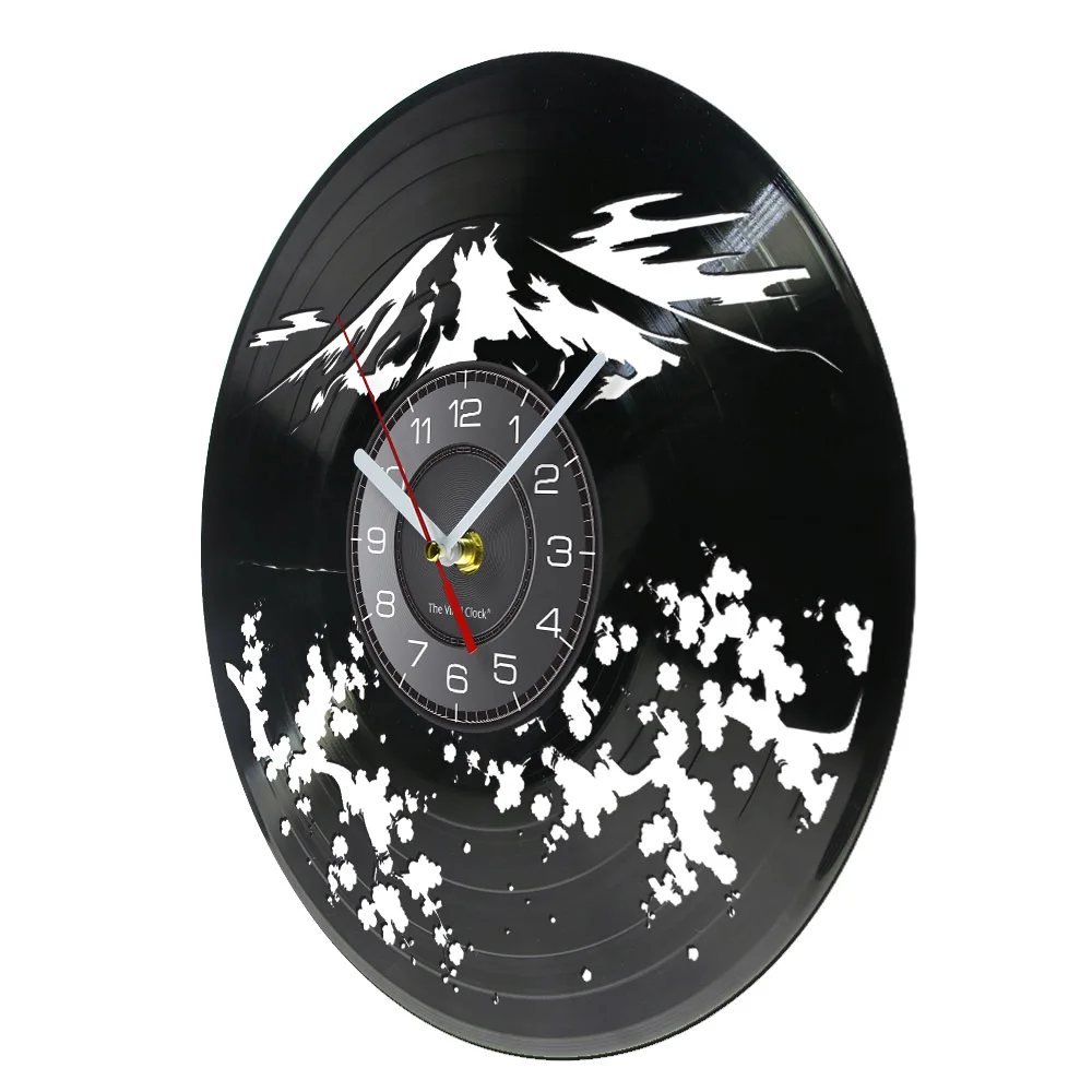 Fudziyama Sakura Mount Snow Mountain Music Vinyl Record Wall Clock Japan Landmark Travel Home Decor Cherry Blossom Silent Clock - Image 2