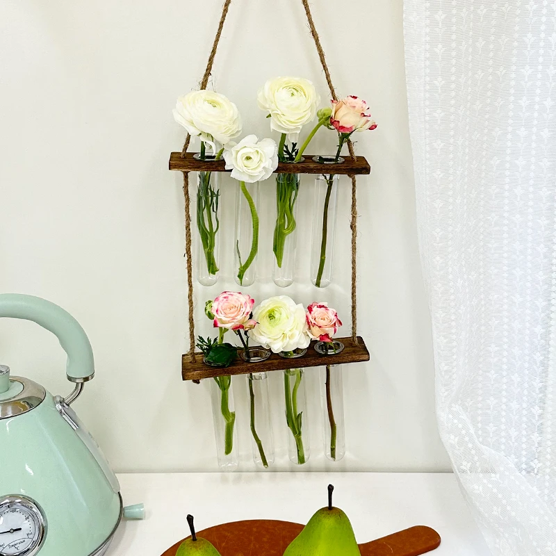 Ins Hydroponic Test Tube Vase Series Wall Mounted Wooden Frame Hydroponics Decorative Container Home Decoration Party Gift Vase - Image 6