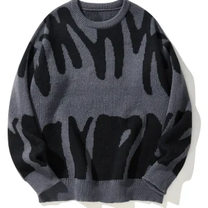 New Popular Autumn Winter Irregular Jacquard Pattern Pullover Sweater Casual Round Neck Contrast Color Knitted Men's Pullover