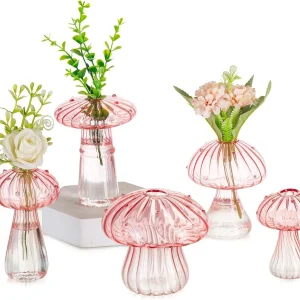 5Pcs/set Colourful Mushroom Glass Vase Creative Hydroponic Flower Pot Simple Table Decoration Home Decor Creative Vase