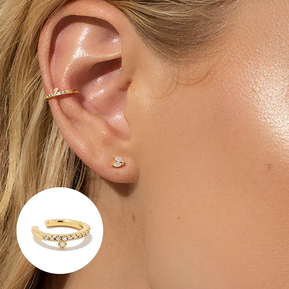 Aide 925 Sterling Silver White Zircons Pave Chain Tassel Ear Cuffs For Women Non Pierced Oval Crystal Crown Shape Clip Earrings - Image 5