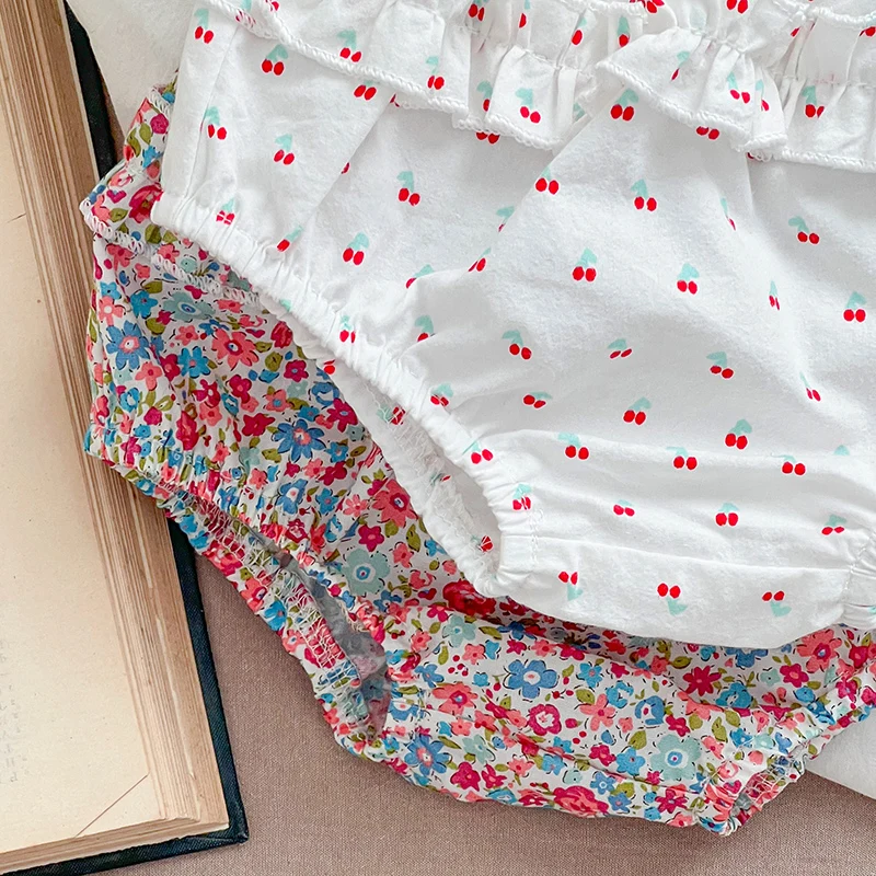 Summer Baby Girls Clothing Sets Puff Sleeve Top Floral Print Blouse + PP Shorts Infant Newborn Girl Clothes Suit Bbay Cherry Set - Image 5
