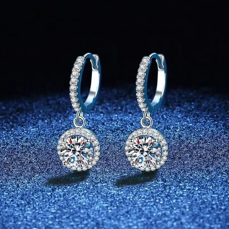 925 Sterling Silver 1 Carat Moissanite Round Earrings for Women Luxury Evening Style - Image 4