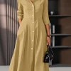 ZANZEA Woman Elegant Midi Dresses Womens Fashion 3/4 Sleeve Button Up Collared Shirtdress Autumn Commuting OL A-line Robes Femme
