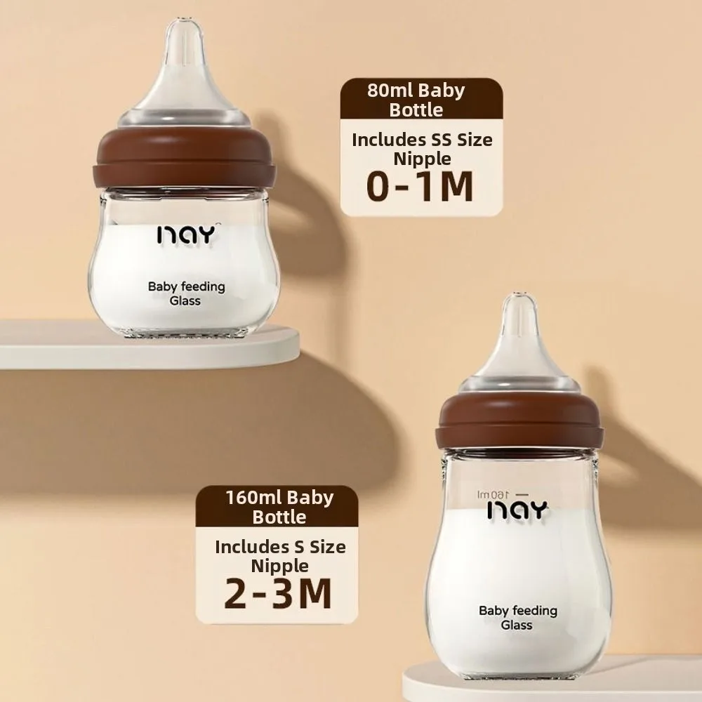 Glass Baby Bottle Anti Choking Anti-flatulence Newborn Feeding Bottle 80/160ML Silicone Nipple Infant Milk Bottle 0-3 Months