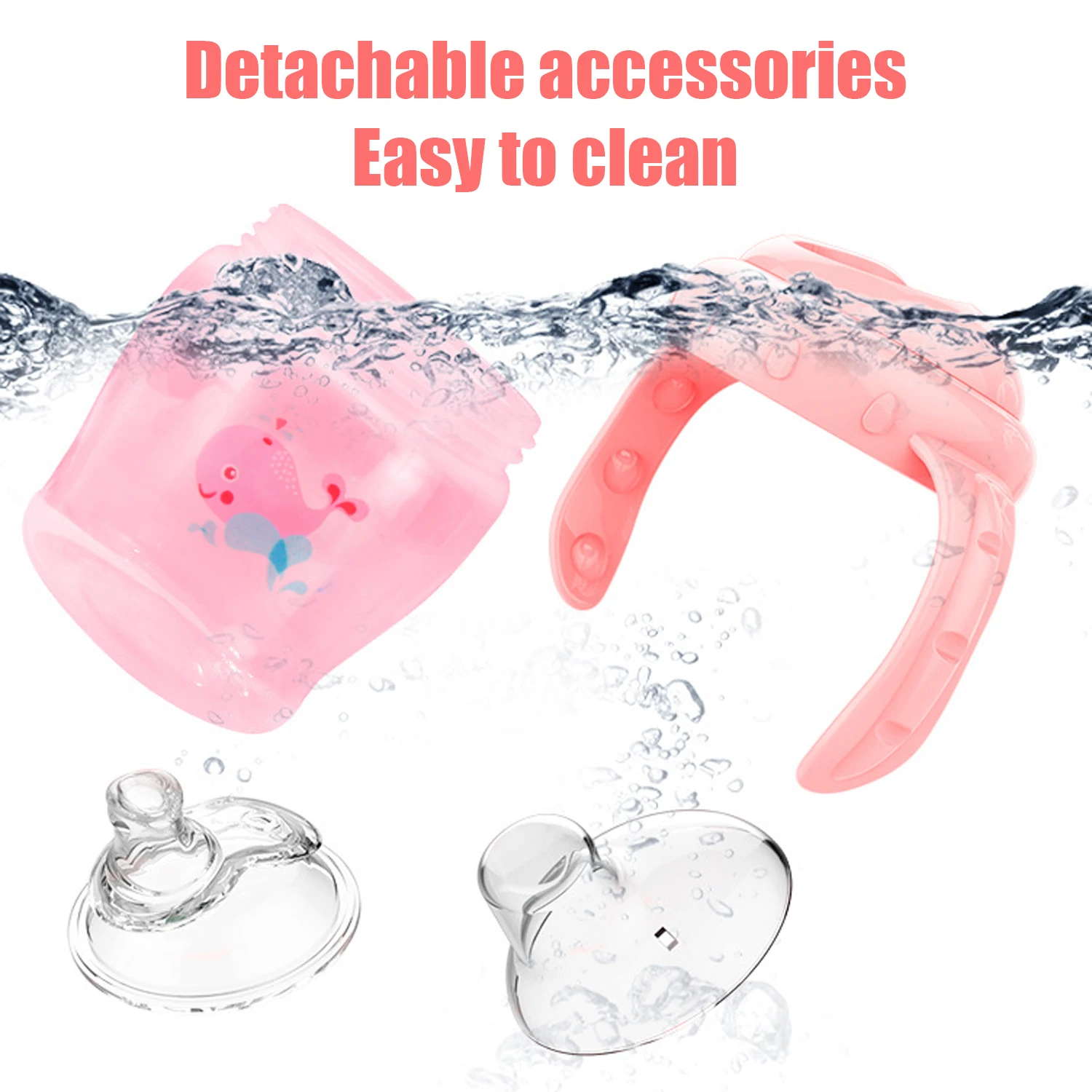 7-36 months old baby thick silicone duckbill cup with handle, 225ml, 2 colors available, inverted without leakage, BPA free - Image 3