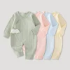 AYNIGIELL Spring and Autumn 0-6Months Baby Rompers Newborn Girls&Boys 100%Cotton Clothes Newborn Baby Solid Color Jumpsuit