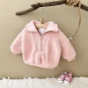 2024 Winter Baby Girls Top Infant Coats Fake Lamb Wool Fur Embroider Zippered Kids Coat Jackets Children Clothes Overcoats 0-3Y