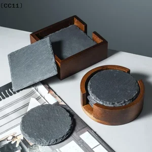 Table Coaster Japanese Style Reusable Slate Stone Drink Coaster Decorative Kitchen Tea Cup Mug Heat Resistant Rock Coaster〔CC11〕