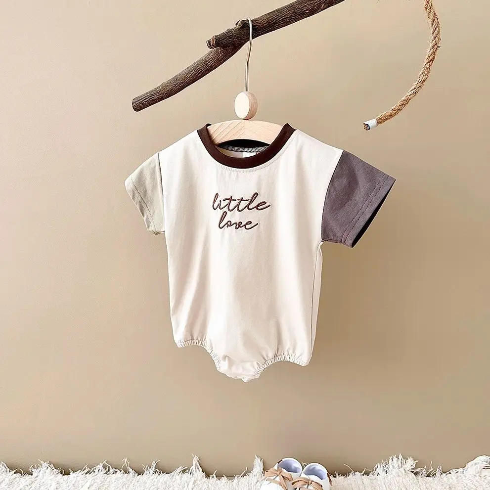 Summer Baby Boys Clothes Bodysuit Newborn Girl Romper Casual Letter Embroidery Button Jumpsuit Short Sleeve Infant Clothes - Image 3