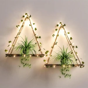 1/2pc Artificial Ivy Led-strip Floating Wall Shelf Boho Home Decoration Nordic Plant Flower Pot Tray Wall Hanging Shelvesgift