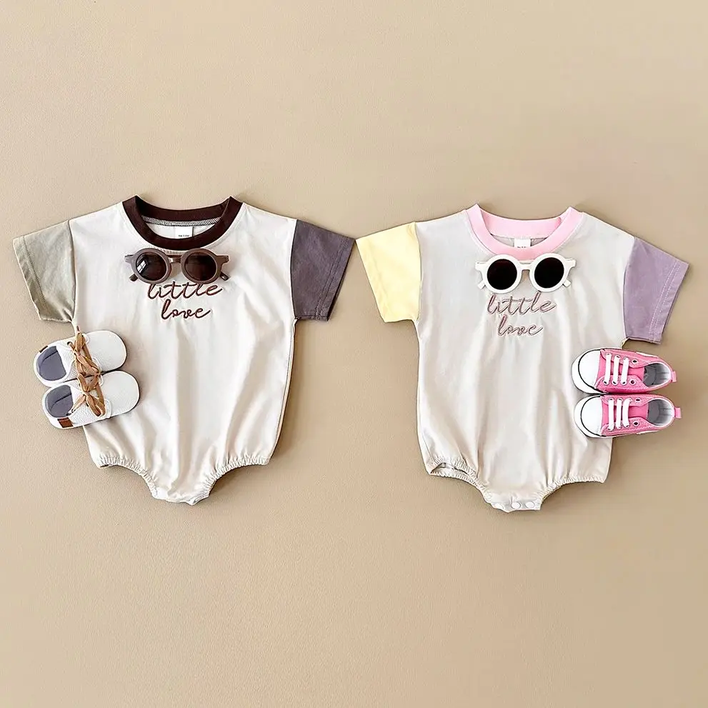 Summer Baby Boys Clothes Bodysuit Newborn Girl Romper Casual Letter Embroidery Button Jumpsuit Short Sleeve Infant Clothes - Image 5