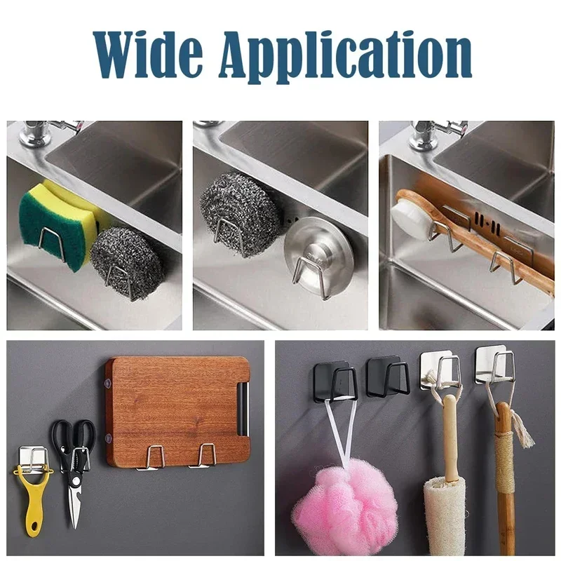 Kitchen Sink Sponge Rack Stainless Steel Drain Storage Holder Self Adhesive Wire Ball Rag Brush Drying Organizer Sink Wall Hooks - Image 5