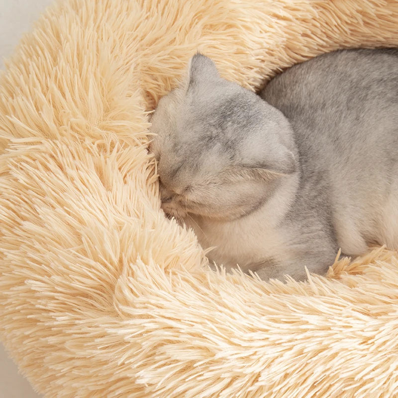 Fluffy Round donuts Dog Bed Sofa Plush Couch for Small cat Soft Cozy Pet Bed Mat in Beige Brown Gray Pink Blue Sizes S to XXXL - Image 2