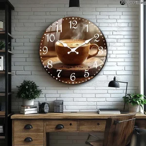 Wooden Silent Wall Clock Coffee cup with steam clock face Quartz Clocks Farmhouse,Office,Idea Christmas,Halloween,New Year Gift