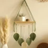 Leaf Macrame Floating Shelf Tapestry Art Hand Boho Home Decoration Wall Hanging Shelf for Bedroom Wall Decor Display Stand Gift
