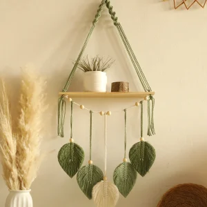 Leaf Macrame Floating Shelf Tapestry Art Hand Boho Home Decoration Wall Hanging Shelf for Bedroom Wall Decor Display Stand Gift