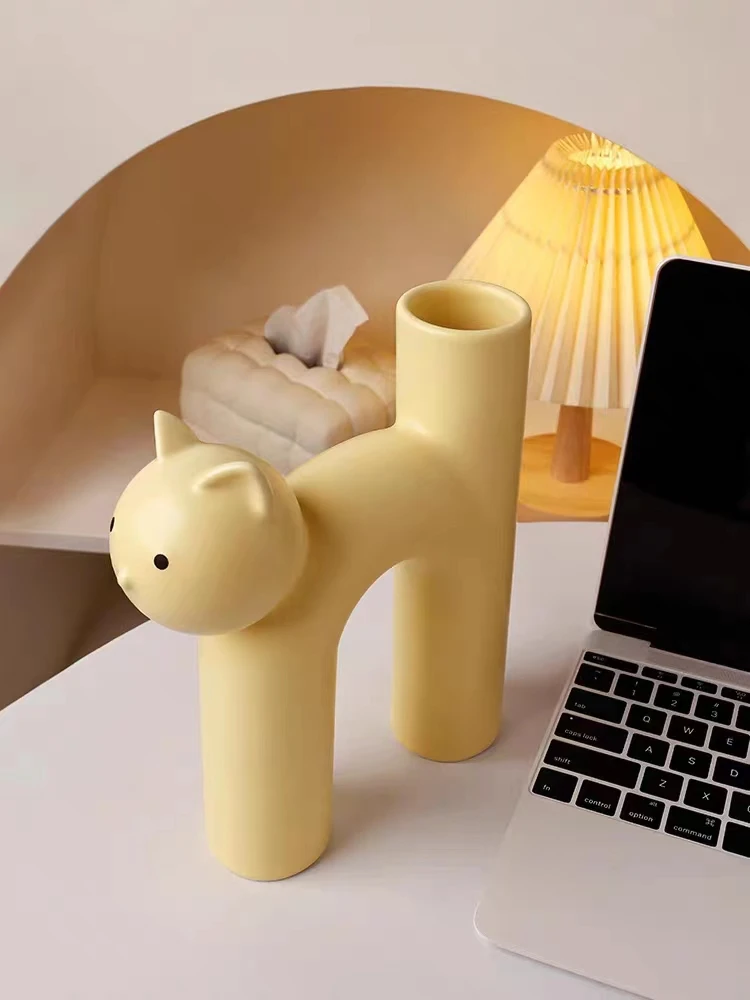 2024 Ceramic Flower Vase Cute Tubular Kawaii Cat Vase Room Home Desktop Decoration Art Ornament Gift Flowerpot Free Shipping - Image 4