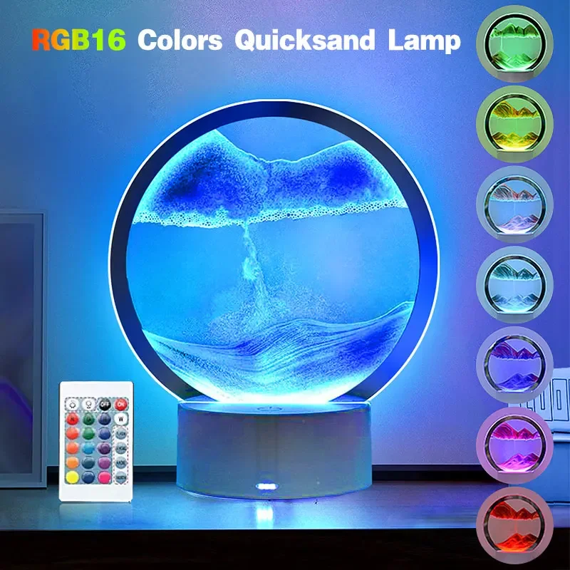 LED RGB Sandscape Lamp 3D Moving Sand Art Frame Night Light with 16 Colors Hourglass Light 3D Deep Sea Display with Remote - Image 2