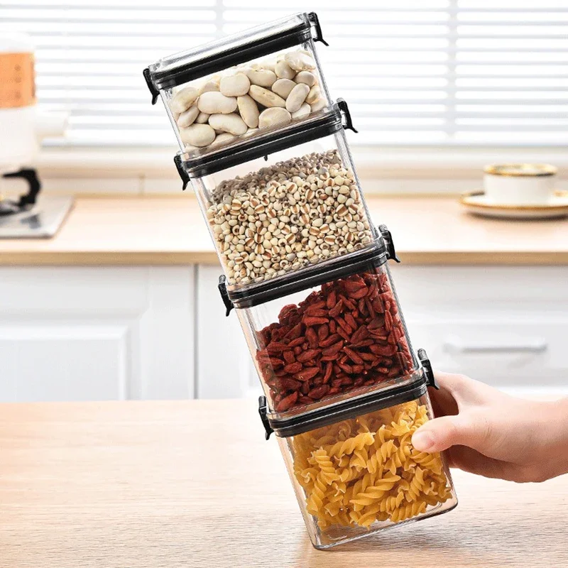 1-4PCS Sealed Jars Kitchen Organizer Grain Storage Boxes Large Capacity Sealed Container Seasoning Jars Set Fresh-keeping Tank - Image 5