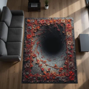 Floral Swirl Optical Illusion Rug Deep 3D Black Hole Rug Unique Home & Office Decor Trippy Aesthetic Floor Mat Living Room Rug