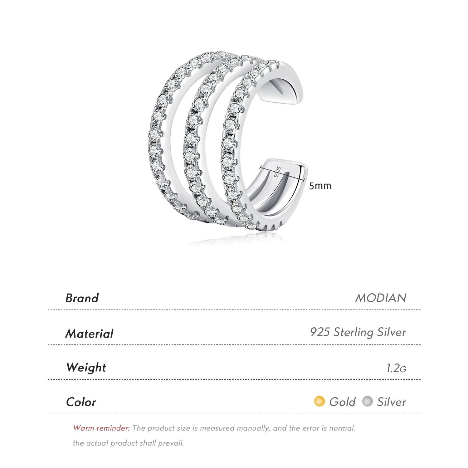 MODIAN 1PCS Multi Line Layer Clar Zirconia Ear Cuff 925 Sterling Silver Trendy Clip Earrings For Women Girls Fine Jewelry Gift - Image 3