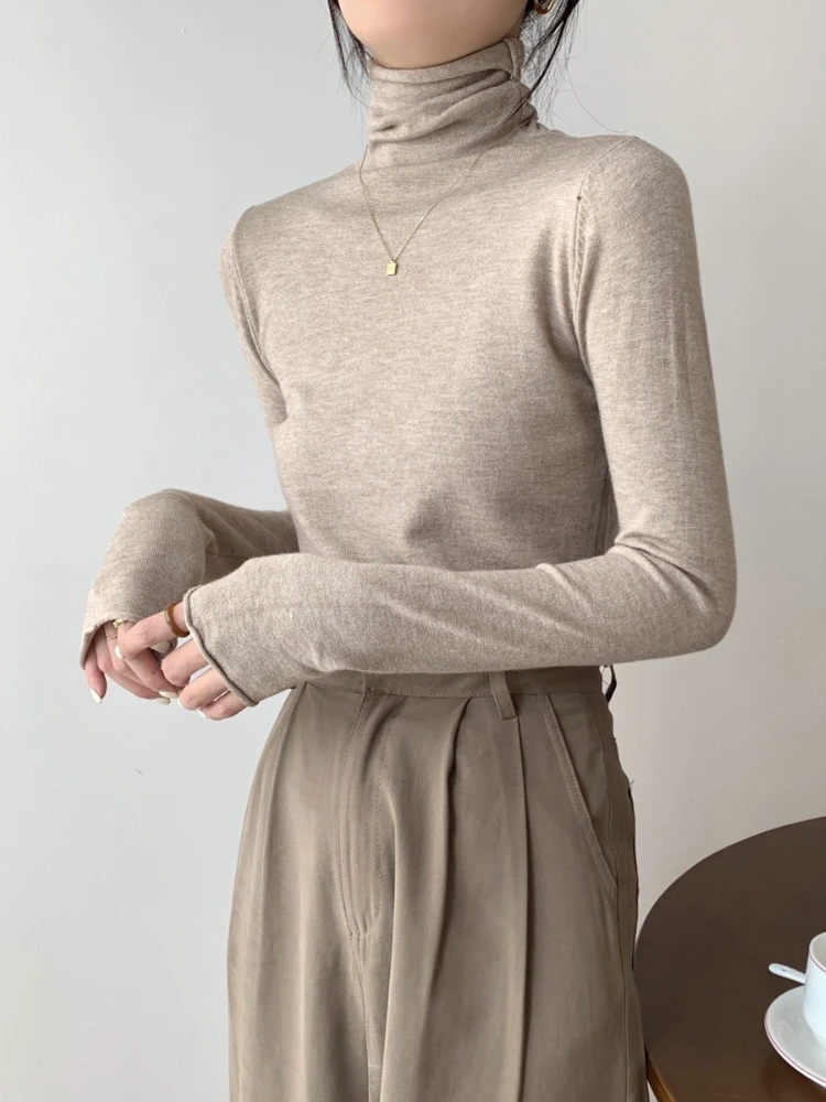 Turtleneck Slim Fit Basic Pullovers Autumn Winter Sweater Fashion Korean Knit Jumper Korean Style Simple Base Layer Tops
