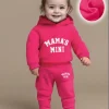 Newborn baby girl Autumn and Winter Edition Mom Little Baby Letter Printed Fleece hoodie and Pants Set