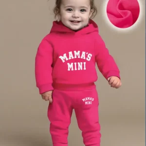 Newborn baby girl Autumn and Winter Edition Mom Little Baby Letter Printed Fleece hoodie and Pants Set