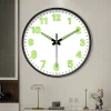 Sleek Luminous Wall Clock Series - Silent Movement, Minimalist Design, and Affordable Elegance with Glowing Green Hands Numbers