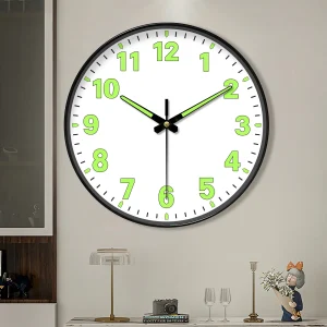 Sleek Luminous Wall Clock Series - Silent Movement, Minimalist Design, and Affordable Elegance with Glowing Green Hands Numbers