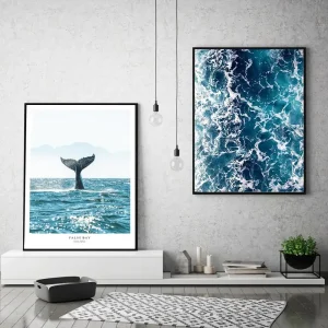 Tail Sea HD Canvas Oil Painting Poster Prints Home Bedroom Living Room Decoration Scandinavian Minimalist Wall Art Blue Whale