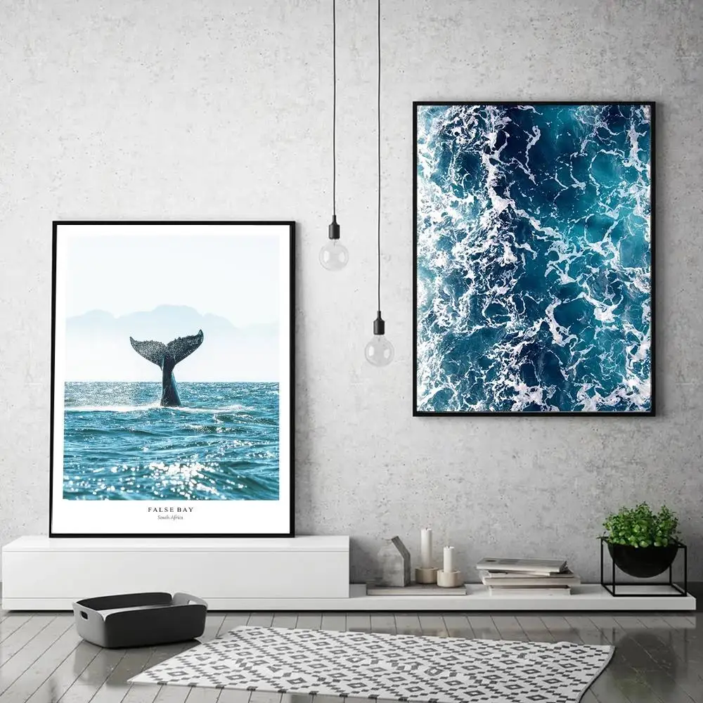 Tail Sea HD Canvas Oil Painting Poster Prints Home Bedroom Living Room Decoration Scandinavian Minimalist Wall Art Blue Whale