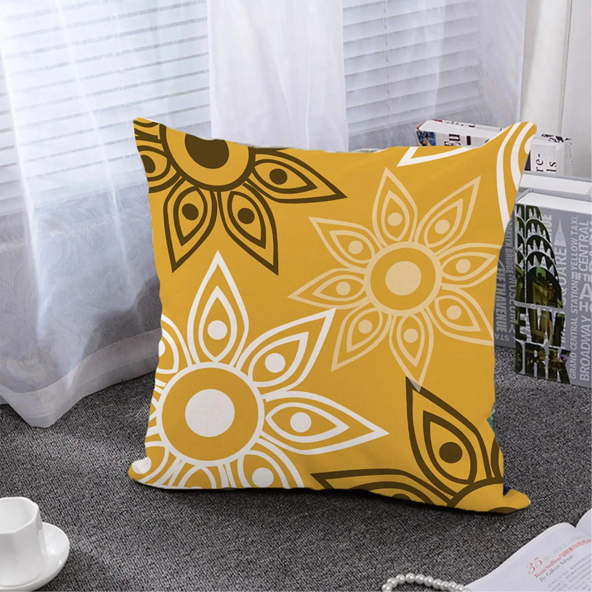 Yellow geometric petal linen pillowcase sofa cushion cover home decoration can be customized for you 40x40 45x45 50x50 60x60 - Image 5