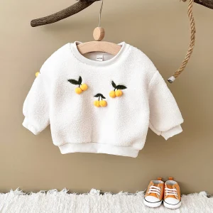Winter Baby Tops Fashion Baby Girl Clothes KIds Children Thick Lamb Wool Fabric Embroidery Korea Top Infant Baby Autumn Pullover